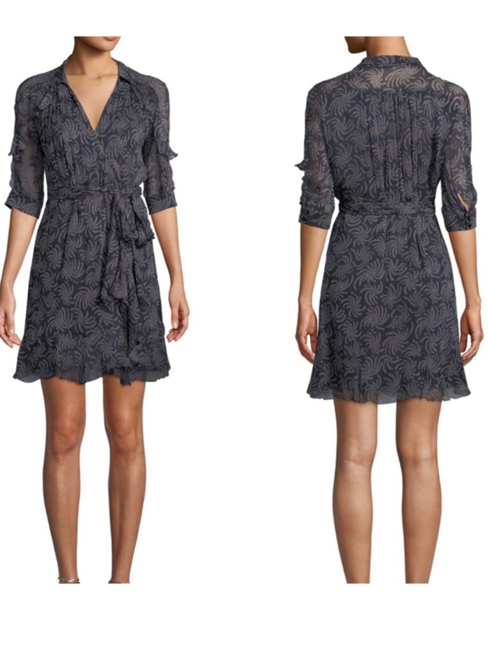 Ba&sh Corazon Ruffle Wrap Mini Dress Floral 3/4 Sleeve blue